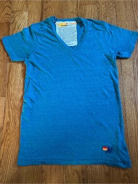 Aviator Nation Turquoise V-Neck Tee with logo on hem line Small